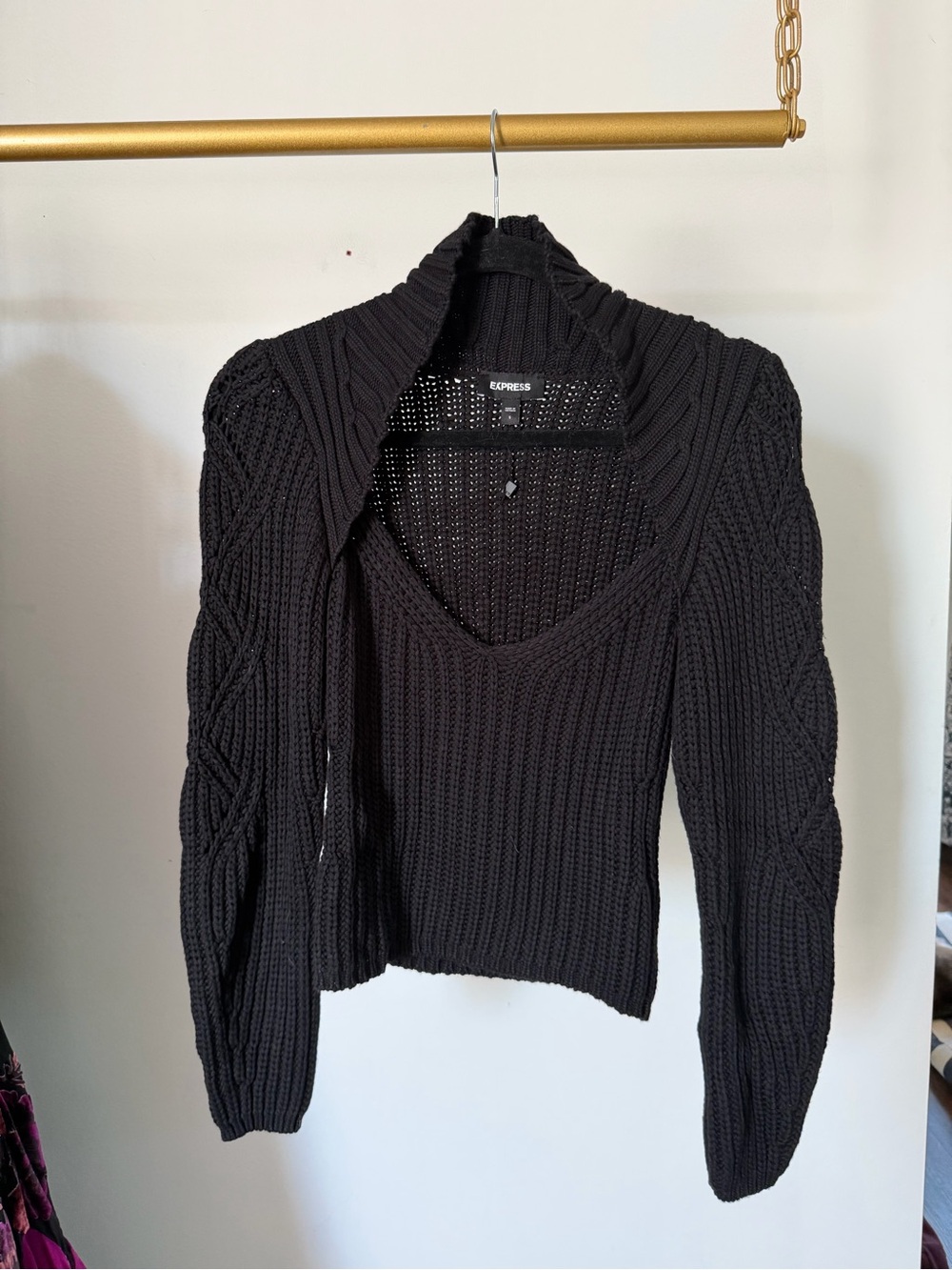 Express Black Cable Knit Cowl Neck Sweater